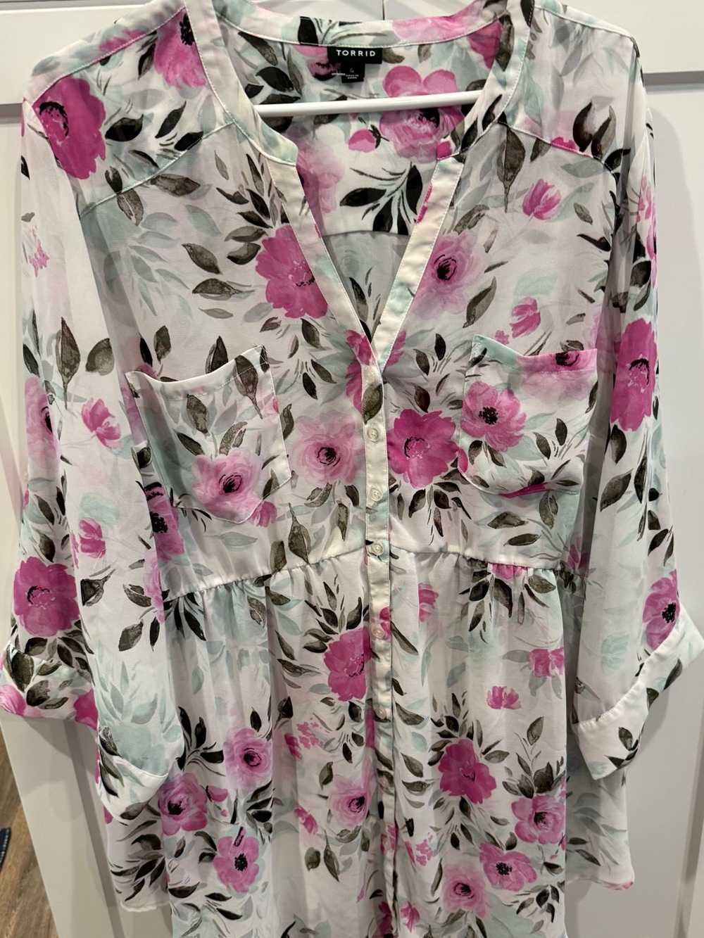 torrid White Tunic with Pink Floral Print